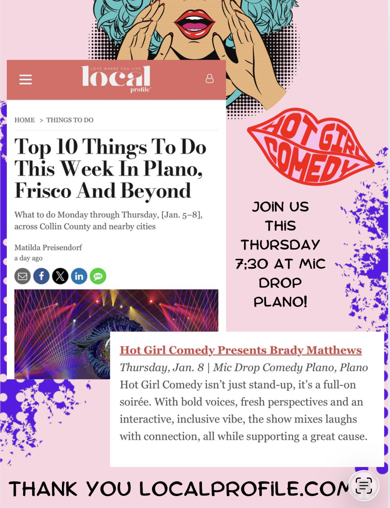 Hot Girl Comedy selected among top 10 plano events